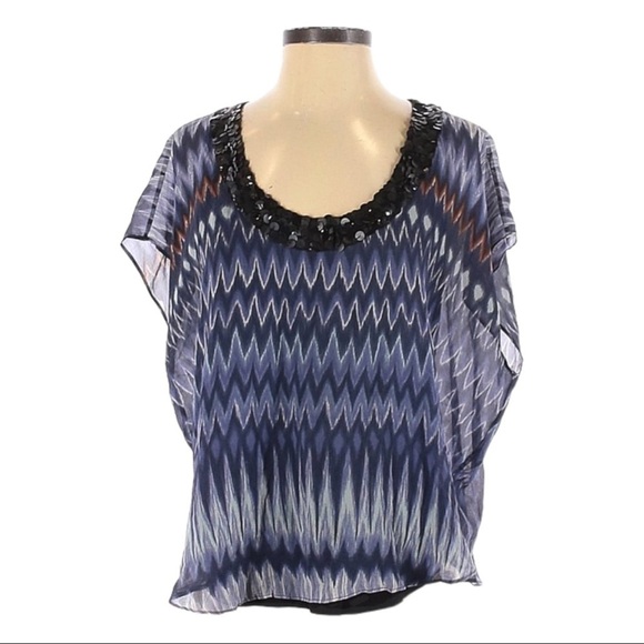 Velvet by Graham & Spencer Silk Sequin Chevron Ikat Blouse S Sheer Boho USA Made - Picture 1 of 9